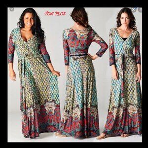 TUA Boho Tribal Inspired Wrap Maxi Dress Sz 0X or 1X